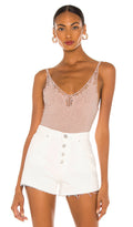 Free People Women’s Lea Floral Embroidery Bodysuit – Pearl Pink – Size L by Vanessa Jane