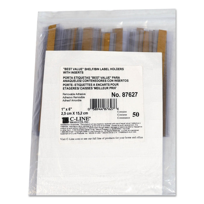 C-Line Self-Adhesive Label Holders, Top Load, 1 x 6, Clear, 50/Pack