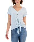 Hippie Rose Juniors Tie-Front Button-Trimmed Top by Vanessa Jane
