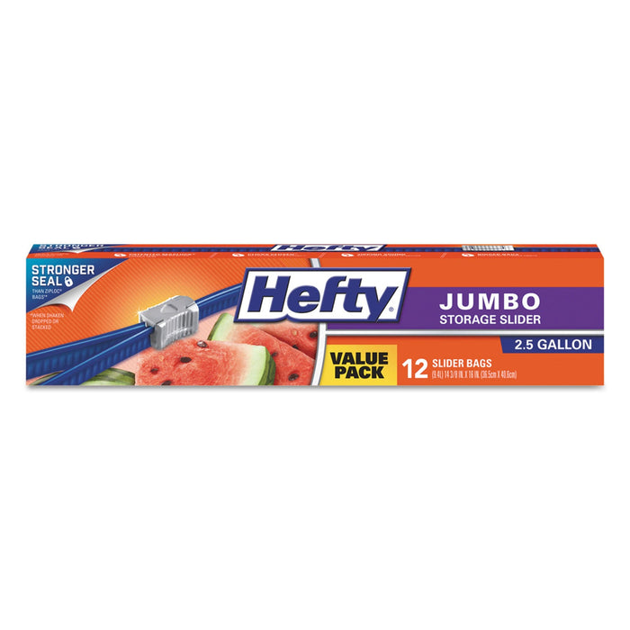 Hefty Slider Bags, 2.5 gal, 0.9 mil, 14.38" x 9", Clear, 108/Carton