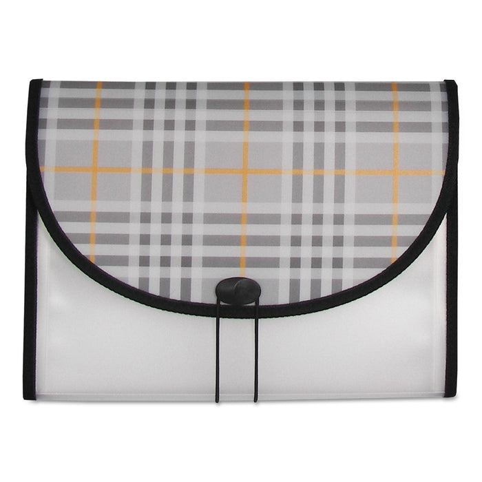 C-Line Plaid Design Expanding Files, 1.5" Expansion, 13 Sections, Cord/Hook Closure, 1/6-Cut Tabs, Letter Size, Gray Plaid