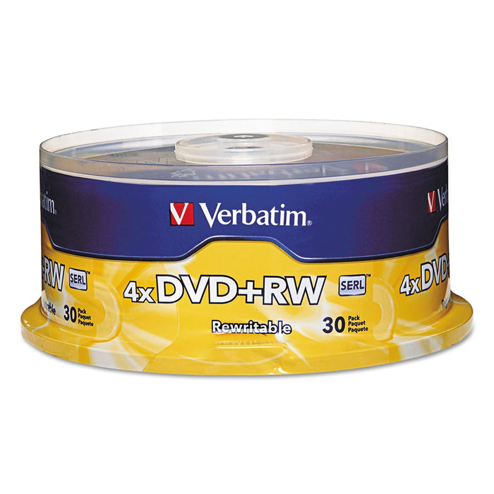 Verbatim DVD+RW Rewritable Disc, 4.7 GB, 4x, Spindle, Silver, 30/Pack