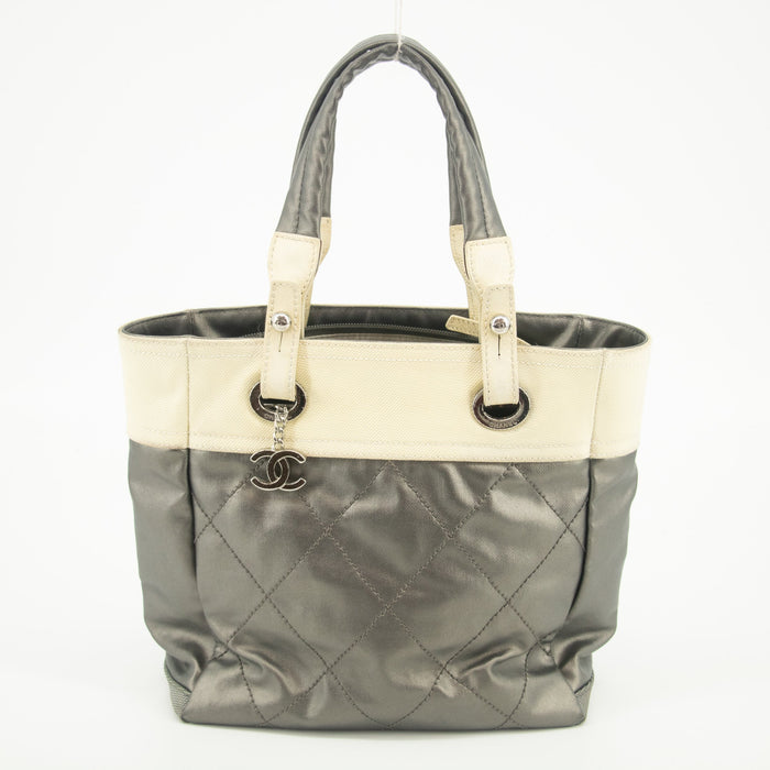 Chanel Bicolor Paris-Biarritz PM Quilted Grey Tote Bag #2334 by Bolt Boutique