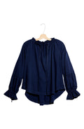 Free People Womens Alpine Denim Tie Neck Top, Blue, Size XS by Vanessa Jane