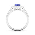 1.56 Ct Oval Violet Tanzanite and White Diamond Prong 14k Gold Halo Pave Bridge Engagement ring by Fine Color Jewels