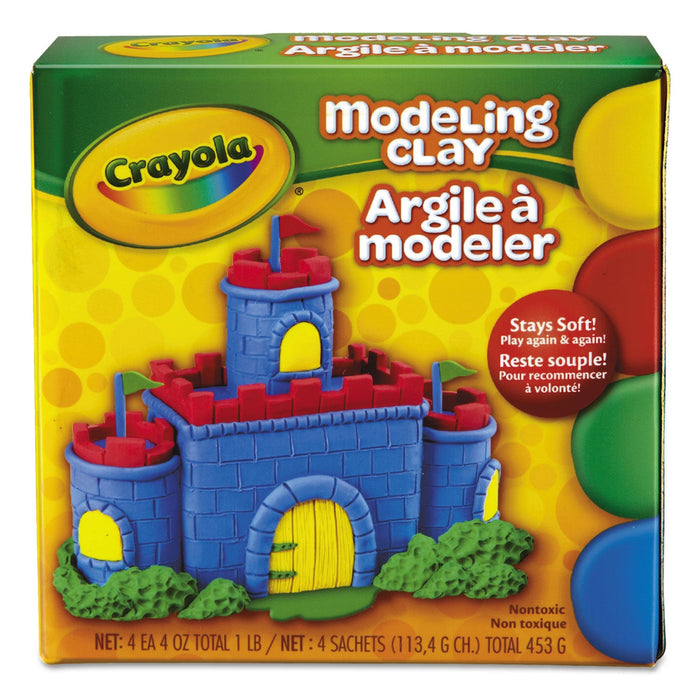 Crayola Modeling Clay Assortment, 4 oz Packs, 4 Packs, Blue/Green/Red/Yellow, 1 lb