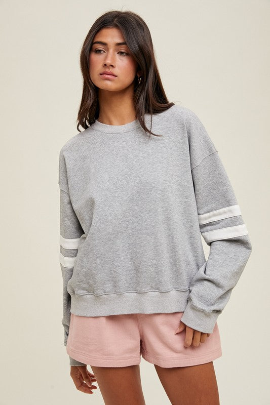 Varsity Striped Knit Pullover - H. Grey by Boutique 23