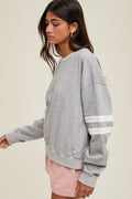 Varsity Striped Knit Pullover - H. Grey by Boutique 23