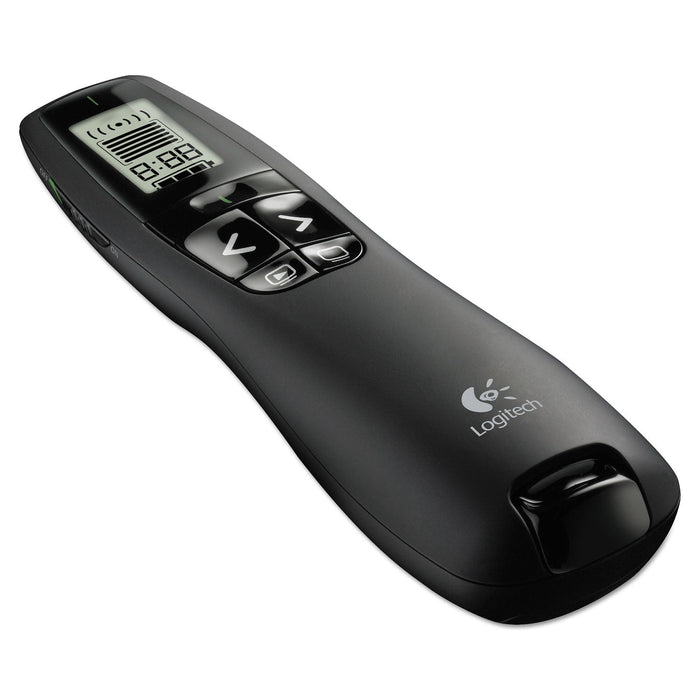 Logitech R800 Wireless Laser Presentation Remote w/LCD Display, Class 2, 100 ft Range, Matte Black