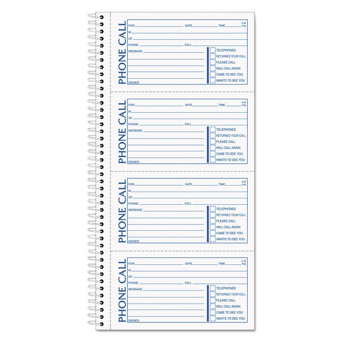 TOPS Spiralbound Message Book, Two-Part Carbonless, 2.75 x 5, 4/Page, 600 Forms