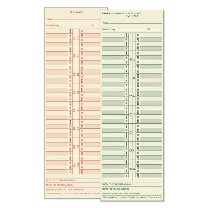 TOPS Time Clock Cards, Replacement for 10-100382/1950-9631, Two Sides, 3.5 x 10.5, 500/Box