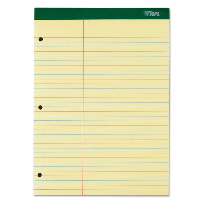 TOPS Double Docket Ruled Pads with Extra Sturdy Back, Pitman Rule Variation (Offset Margin-3" Left), 100 Canary 8.5 x 11.75 Sheets