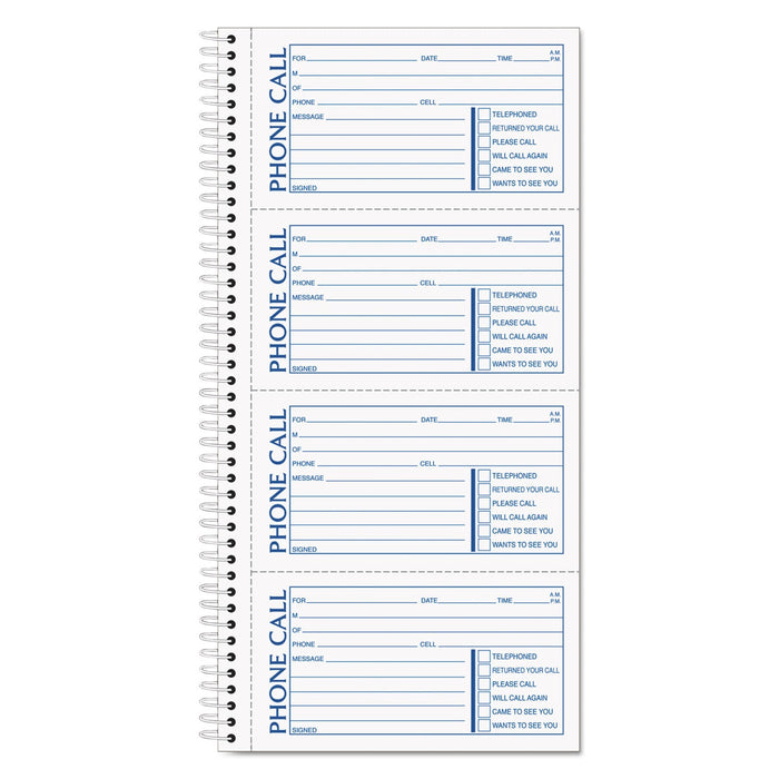 TOPS Spiralbound Message Book, Two-Part Carbonless, 2.75 x 5, 4/Page, 400 Forms