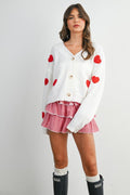 Heart Pattern Cropped V-Neck Cardigan by Boutique 23