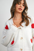 Heart Pattern Cropped V-Neck Cardigan by Boutique 23