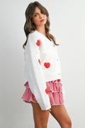 Heart Pattern Cropped V-Neck Cardigan by Boutique 23