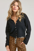 Lightweight Button-Down Cardigan Top: Black by Boutique 23