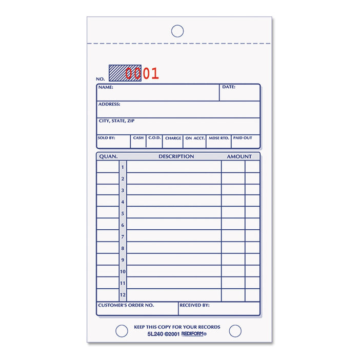 Rediform Sales Book, Two-Part Carbonless, 3.63 x 6.38, 1/Page, 50 Forms