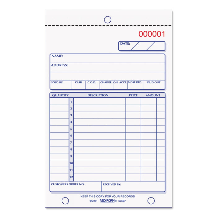 Rediform Sales Book, Two-Part Carbonless, 4.25 x 6.38, 1/Page, 50 Forms