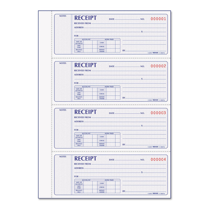 Rediform Receipt Book,Two-Part Carbonless, 7 x 2.75, 4/Page, 400 Forms