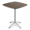 Iceberg iLand Table, Bistro-Height, Square Top, Contoured Edges, 36w x 36d x 42h, Natural Teak/Silver