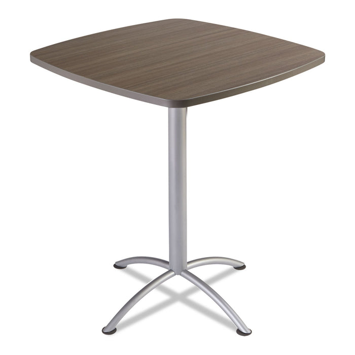 Iceberg iLand Table, Bistro-Height, Square Top, Contoured Edges, 36w x 36d x 42h, Natural Teak/Silver