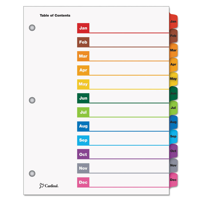 Cardinal OneStep Printable Table of Contents and Dividers, 12-Tab, Jan. to Dec., 11 x 8.5, White, Assorted Tabs, 1 Set