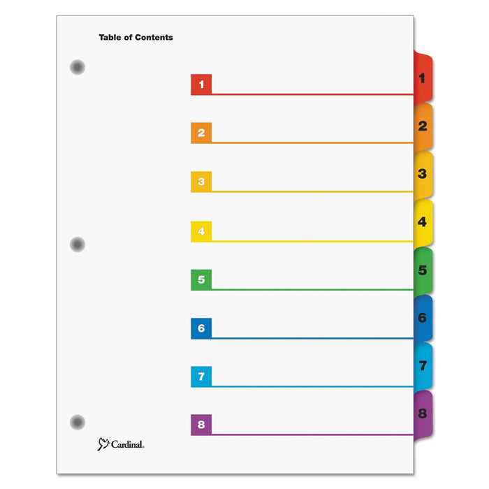 Cardinal QuickStep OneStep Printable Table of Contents and Dividers, 8-Tab, 1 to 8, 11 x 8.5, White, Assorted Tabs, 24 Sets