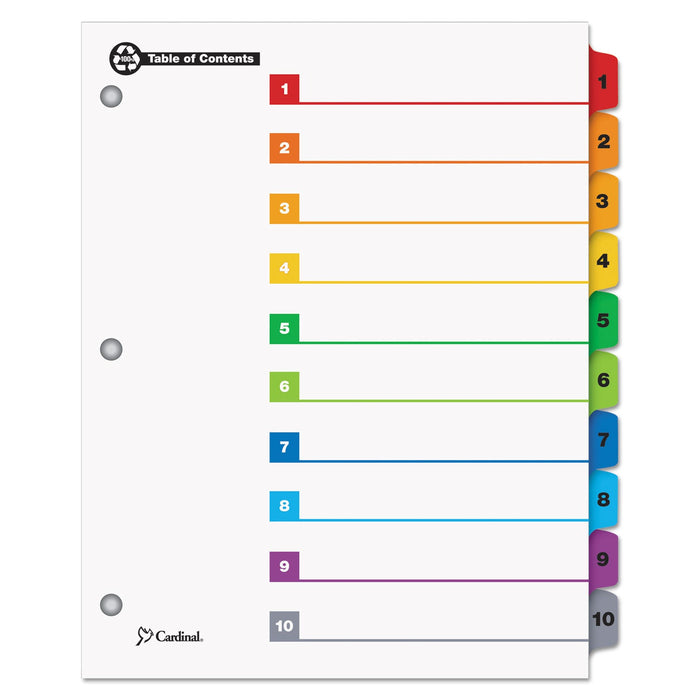 Cardinal OneStep 100% Recycled Printable Table of Contents Dividers, 10-Tab, 1 to 10, 11 x 8.5, White, 1 Set