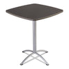 Iceberg iLand Table, Bistro-Height, Square Top, Contoured Edges, 36w x 36d x 42h, Gray Walnut/Silver
