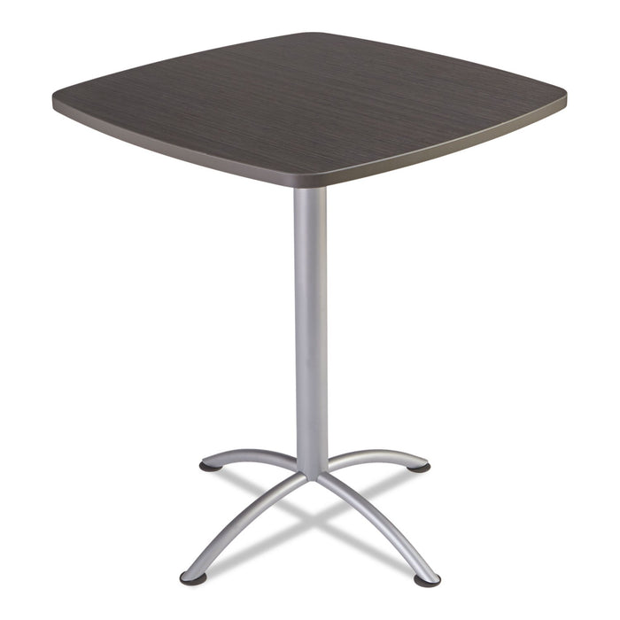 Iceberg iLand Table, Bistro-Height, Square Top, Contoured Edges, 36w x 36d x 42h, Gray Walnut/Silver