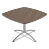 Iceberg iLand Table, Cafe-Height, Square Top, Contoured Edges, 42w x 42d x 29h, Natural Teak/Silver