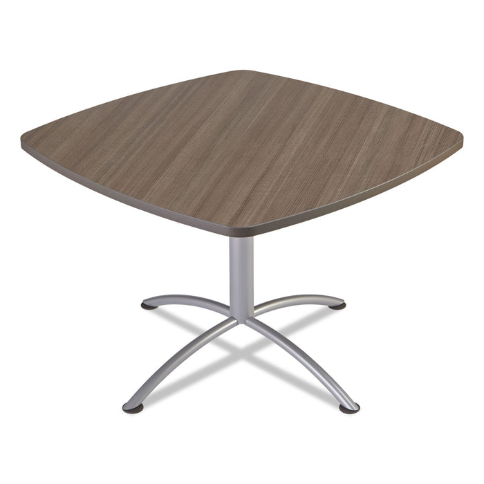 Iceberg iLand Table, Cafe-Height, Square Top, Contoured Edges, 42w x 42d x 29h, Natural Teak/Silver