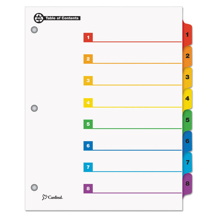 Cardinal OneStep 100% Recycled Printable Table of Contents Dividers, 8-Tab, 1 to 8, 11 x 8.5, White, 1 Set