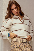 Luxe Relaxed Striped Knit Sweatshirt: Latte by Boutique 23