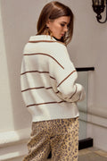 Luxe Relaxed Striped Knit Sweatshirt: Latte by Boutique 23