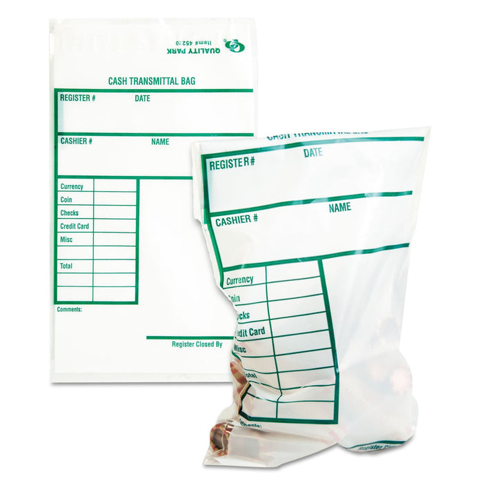 Quality Park Cash Transmittal Bags, Printed Info Block, 6 x 9, Clear, 100/Pack