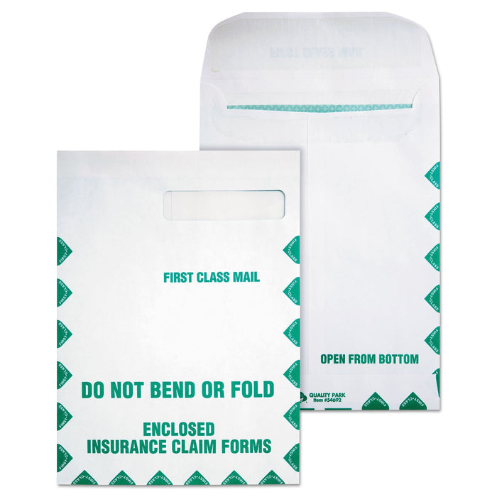 Quality Park Redi-Seal Insurance Claim Form Envelope, Cheese Blade Flap, Redi-Seal Adhesive Closure, 9 x 12.5, White, 100/Box
