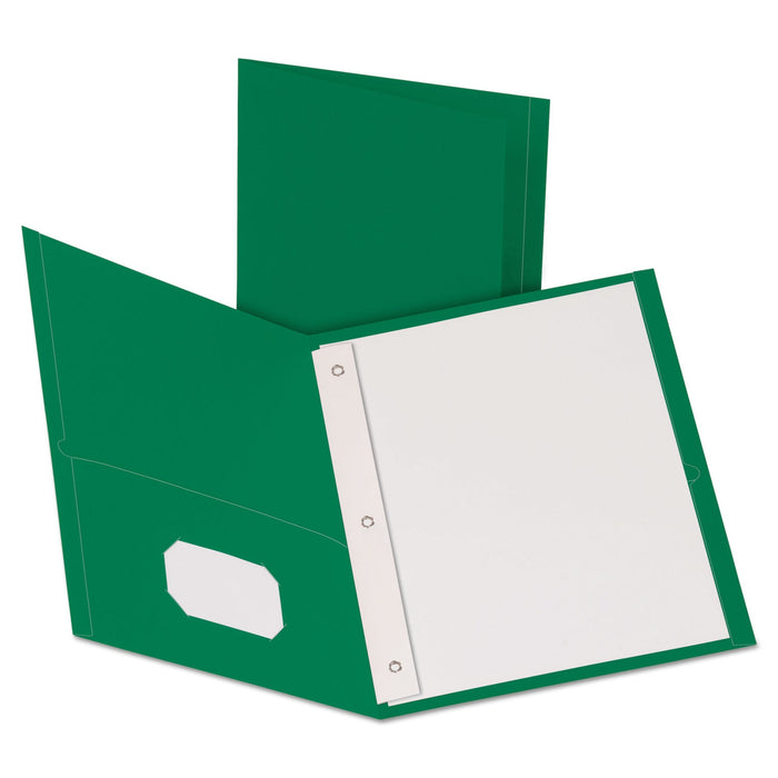 Oxford Twin-Pocket Folders with 3 Fasteners, 0.5" Capacity, 11 x 8.5, Green, 25/Box