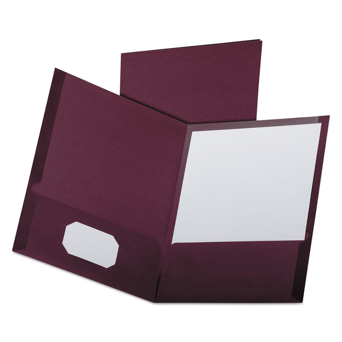 Oxford Linen Finish Twin Pocket Folders, 100-Sheet Capacity, 11 x 8.5, Burgundy, 25/Box