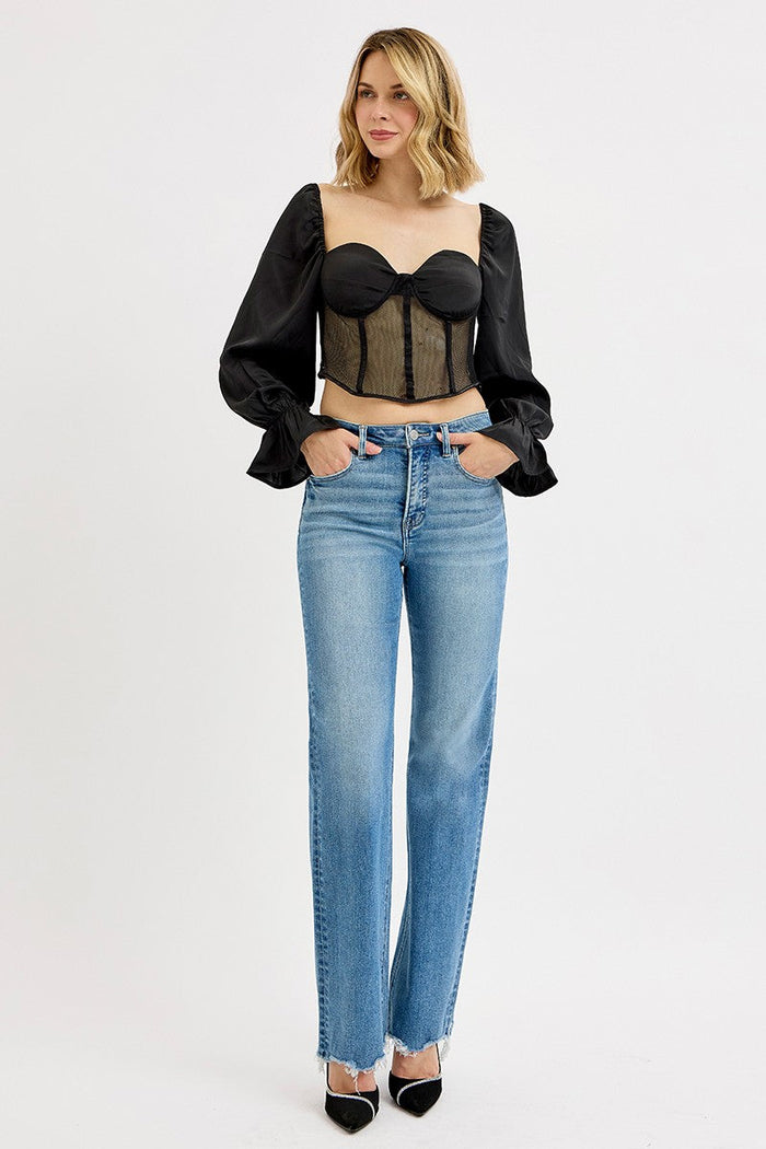 Tina Tummy Control High Rise Wide Leg Raw Cut Hem Jeans by Boutique 23