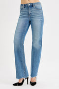 Tina Tummy Control High Rise Wide Leg Raw Cut Hem Jeans by Boutique 23