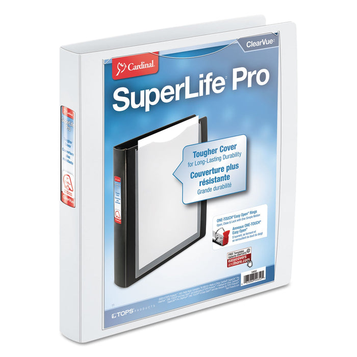 Cardinal SuperLife Pro Easy Open ClearVue Locking Slant-D Ring Binder, 3 Rings, 1" Capacity, 11 x 8.5, White
