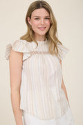 Multicolor Stripe Lace Trim Ruffle Sleeve Top by Boutique 23