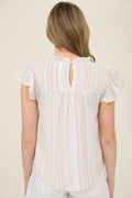 Multicolor Stripe Lace Trim Ruffle Sleeve Top by Boutique 23
