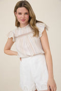 Multicolor Stripe Lace Trim Ruffle Sleeve Top by Boutique 23