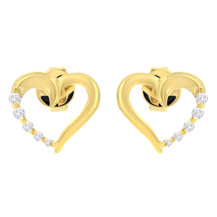 14K Yellow Gold 1/8 Cttw Diamond Journey Heart Hoop Earrings (K-L Color, I1-I2 Clarity) by Bids.com