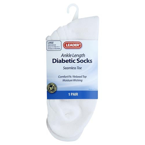 Leader™ Diabetic Ankle Socks – White, Size Large (1 Pair) by Pasteur Pharmacy