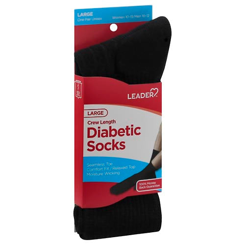 Leader Diabetic Sock Crew Black Large - 1 Pair by Pasteur Pharmacy