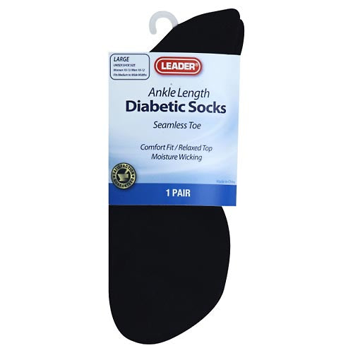 Leader Diabetic Sock Ankle Black Large - 1 Pair by Pasteur Pharmacy